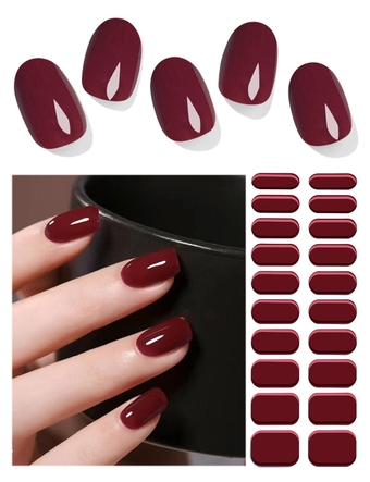 Semi Cured Gel Nail Strips | Cherry Red 20pcs UV Gel Nail Stickers | Gel Polish Nail Wraps, UV Light Required