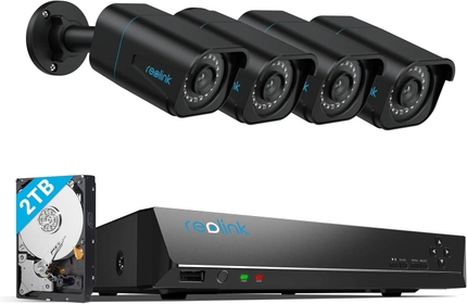 4K Security Camera System, 4pcs H.265 4K PoE Security Cameras Wired with Person Vehicle Detection, 8MP/4K 8CH NVR with 2TB HDD for 24-7 Recording, RLK8-800B4 Black