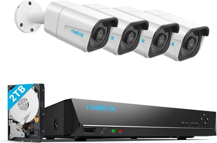 RLK8-800B4 4K Security Camera System - H.265 4pcs 4K PoE Security Cameras Wired with Person Vehicle Detection, 8MP/4K 8CH NVR with 2TB HDD for 24-7 Recording