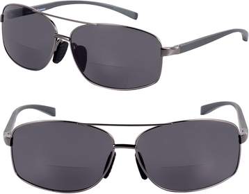 2 Pair of 'The Navigator' Lightweight Rectangular Aviator Metal Frame Bifocal Sunglasses