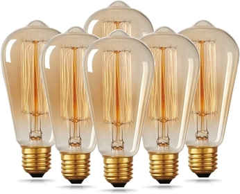 6-Pack Vintage Edison Bulbs, ST64 40W E26 Base Amber Glass Warm White Filament Antique Decorative Dimmable Light Bulbs Used for Classical Pendant or Chandelier Lights