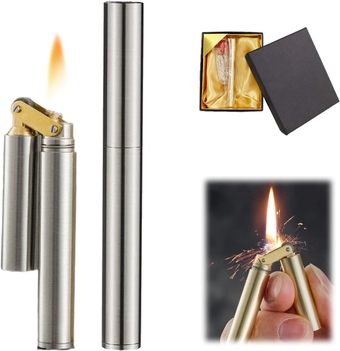 Kerosene Copper Lighter, Vintage Trench Lighter, Creative Windproof Brass Lighter, Wheel Kerosene Lighter with Gift Box, Unique Gift for Men Dad Husband (Stainless Steel)
