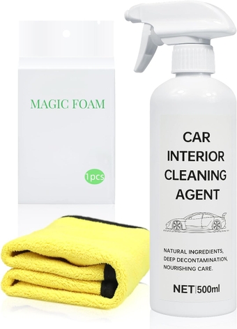 Interior Detailer, Total Car Interior Cleaner for Plastic, Leather, Vinyl, Fabric & More | Removes Dust, Dirt, Grease | 16.9oz Kit with Towel and Sponge Wipe