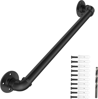 1FT/12IN Wall Mount Industrial Staircase Handrails, 1.3" Handrails for Indoor Stairs,Black Galvanized Pipe Handrail,Grab Bar for Steps,Vintage Stair Railing Indoor,Hand Rails for Outdoor Steps