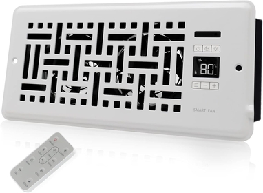 4" x 10" Super Quiet Register Booster Fan - Intelligent Thermostat Control AC Vent Booster Fan - Cooling Heating Smart Register Vent -Wicker Design White