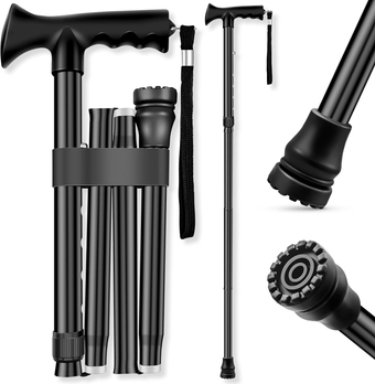 Men's and Women's Folding Walking Stick, Lightweight, Non-Slip, Height Adjustable, Portable Walking Stick, Balance Walker, Walking Stick for Elderly Heel Adults, Comfortable T-Handle (Black)