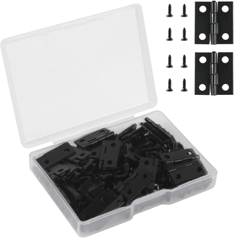 50Pcs Mini Hinges for Wooden Jewelry Box Decoration, 18 x 15mm Small Black Hinges with 200 Tiny Screws for DIY Crafts Wooden Jewelry Box Dollhouse Picture Frame