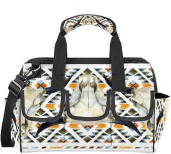 Watercolor Ethnic Buffalo Skull Tool Bag 14.8-Inch Multi-Pockets Wide Mouth Tool Pouch For Men Women Waterproof Soft Bottom Tool Tote Removable and Adjustable Garden Tool Backpack