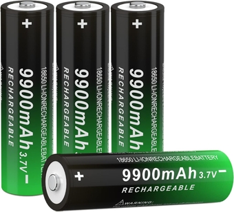 3.7 Volt 18650 Rechargeable Battery 9900mAh 3.7V Battery Button Top Battery for Flashlight, Headlamp, 4 Pack