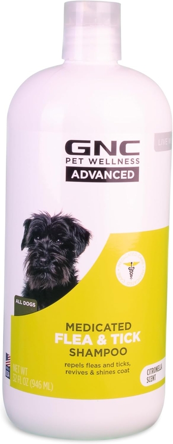Advanced Medicated Flea & Tick Shampoo for Dogs, 32 oz | Natural Flea and Tick Dog Shampoo Helps Repel Fleas & Ticks | pH Balanced Dog Shampoo in Citronella Scent