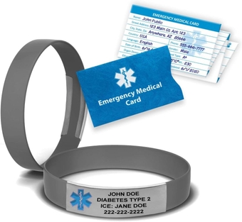 MedicBand Medical ID Bracelets for Men and Women. Incl. 4 Lines Custom Engraving, Emergency Medical Information Card, Complimentary Access PHR (Personal Health Record) - Gunmetal Gray