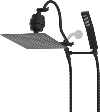All Metal Shower Head with Shower Filter, 10'' High Pressure Rainfall Shower Head, Showerhead Combo/Handheld Shower Wand, 12'' Adjustable Curved Shower Extension Arm, 71'' Hose, Matte Black
