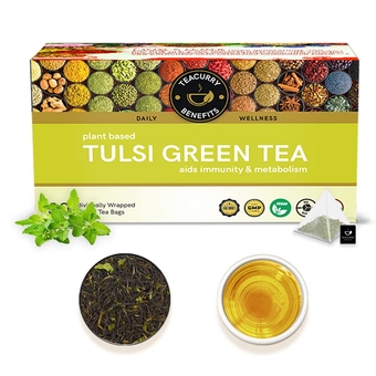 Tulsi Green Tea (30 Tea Bags, 1 Month Pack) - Helps With Strength, Immunity & Digestion - Holy Basil Tea - All Natural Caffeine Free | Indian Herbal Tea