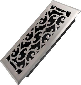 4x10 Inches Heavy Duty Walkable Floor Register - Easy Adjust Air Supply Lever Decorative Floor Vent Covers - Savannah Design Vent Covers for Home - Satin Nickel