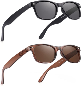 2 Pack Reader Sunglasses for Men Women Classic Rectangle Reading Glasses Outdoor Full Lenses Magnifying Eyewear UV Protection Matte Black/Bright Brown +1.5