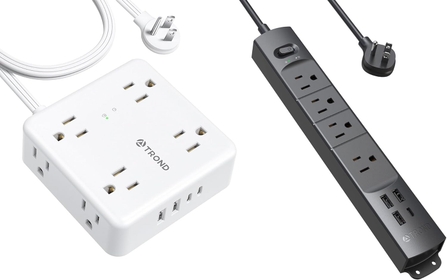 Ultra Thin Flat Plug 3ft Extension Cord 1625W and Surge Protector Power Strip - Flat Extension Cord,  5ft Ultra Thin Flat Plug Power Strip, 8 Widely Outlets 4 USB Charger(2 USB C Ports)