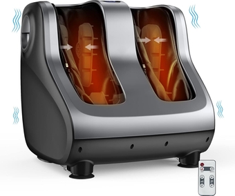 Shiatsu Foot and Calf Massager w/Adjustable Tilt Base, Kneading, Heat, Timer, LCD Screen, Remote, Electric Feet Massaging for Blood Circulation, Pain Relief, Plantar Fasciitis (Gray)