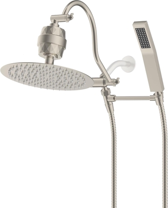 All Metal Shower Head with Shower Filter, 10'' High Pressure Rainfall Shower Head, Showerhead Combo/Handheld Shower Wand, 12'' Adjustable Curved Shower Extension Arm, 71'' Hose, Brushed Nickel