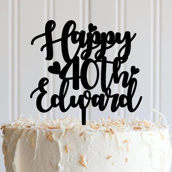 Personalized Happy 40th Birthday Cake Toppers Rustic Acrylic Cake Toppers Happy Birthday Custom Men Women Any Age Name Birthday Anniversary Party Decoration For Baby Shower Gender Reveal Party