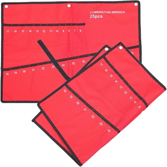 2pcs Tool Roll Bag Wrench Tool Roll Up 25-slot Hanging Pouch Electrician Repair Tool Organizer Ratchet Wrench Holder Roll for Handyman Electrician Red