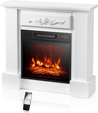 Electric Fireplace with Mantel, 1400W Freestanding Mantel Fireplace Heater with Remote Control, 3 Flame Brightness, Thermostat, 6H Timer, Overheat Protection, CSA Certified (White)