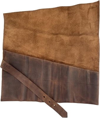 & , Large Tool Roll Up Bag (6 slots), Portable Carry-On Pouch, Workshop Storage, Woodworking Tools Organizer, Full Grain Leather, Handmade, Bourbon Brown