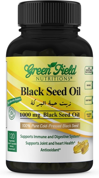 Greenfield Nutritions - Halal Black Seed Oil (Nigella Sativa), Support Immune System, Digestive System, and Joints Health, 120 Liquid Veggies Capsules