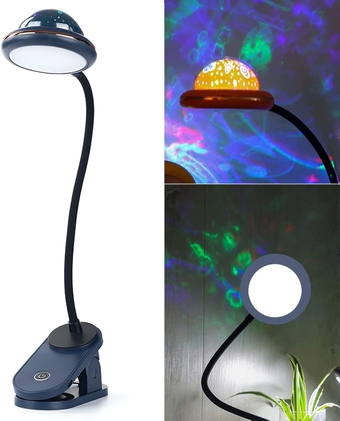 LED Folding Book Light for Reading In Bed, 2W Dimmable Reading Lamps for Kids, with mini Projector Lamp Night Light USB Rechargeable, 6000K Cool White Touch Control for Bedroom Living Room (Blue)JBZ