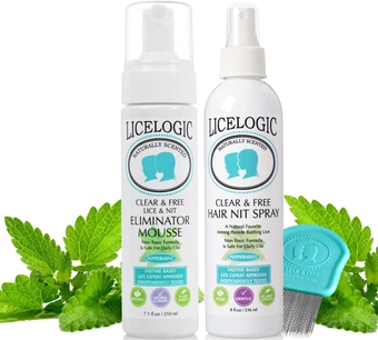 Clear & Free Lice Treatment Mousse, Conditioning Hair Spray, & Nit Comb Set, Peppermint - Effective Against Super Lice, Kills Eggs & Nits, Prevents & Repels Lice, Naturally Derived Licezyme
