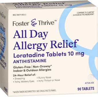 &  Loratadine 10mg, 24-Hour Allergy Relief Tablets Non-Drowsy Allergy Pills for Indoor & Outdoor Allergies, Antihistamines for Children & Adults - Loratadine Decongestant, 90 Tablets