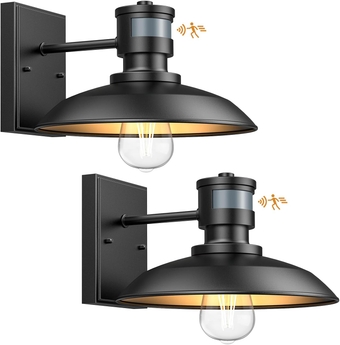 Motion Sensor Barn Light 2 Pack, Dusk to Dawn Outdoor Barn Lights, Waterproof Anti-Rust Farmhouse Motion Sensor Outdoor Wall Light Exterior Lighting Fixture for House Garage Doorway Patio