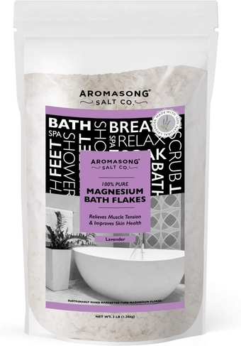 RAW Magnesium Bath Flakes with 100% Natural Lavender, 3 LB Muscle Relaxing Organic Salts Mg Chloride, Mineral Soak for Cramps, Stress Relief & Headaches