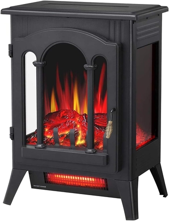 Infrared Electric Fireplace Stove, 16" Freestanding Fireplace Heater, Realistic Flame Effects, Adjustable Brightness and Heating Mode, Overheating Safe Design, 1000W/1500W, Black