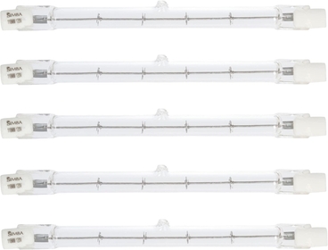 Halogen R7S 118mm T3 300W Dimmable 4000lm (5 Pack) J Type Linear Double Ended Floodlight Bulb 360º Beam Angle 120V for Work, Security, Landscape Lights, Floor Lamps, Warm White 2700K