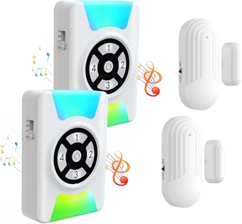 Door Chime Wireless for Business When Entering 1000FT With Mute Mode LED Indicator 4 Volume Level Entry Alert Chime for Business/Home/Office 2 Transmitter 2 Plug-In Receiver