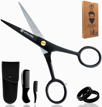 5” Professional Beard & Mustache Scissors with Mustache Comb Grooming kit for Men Beard Trimming Scissors, Small Grooming Scissors, Mustache & Beard Scissors Men for All Facial Hair Scissors