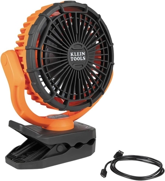 PJSFM2 Lithium Battery Operated Fan, Rechargeable Mini USB Fan with Clip On, Hang Hole, and Magnet Mounting, Portable, Orange/Gray