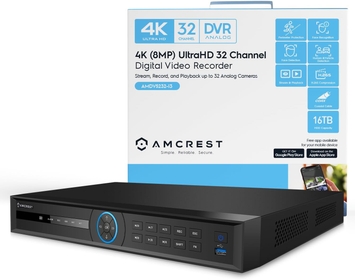 4K UltraHD 32 Channel AI DVR Security Camera System Recorder, 8MP Security DVR for Analog Security Cameras &  IP Cameras, AI Smart DVR, HDD & Cameras NOT Included (AMDV5232-I3)