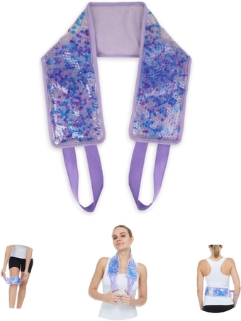 Premium Hot Cold Gel Bead Ice Pack | Cool Compress for Shoulder, Neck, Lower Back, Stomach, Knee, Elbow | Stiffness, Headaches, Arthritis, Muscle Pain Relief | Flexible Heating Wrap | 25” x 4”