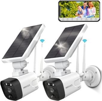 Solar Battery Security Camera Outdoor Wireless Solar Powered Wireless Camera with Rechargeable Battery, WiFi Home Surveillance Camera for Multi-User Use, 3.0MP with Two Way Audio 2 Packs
