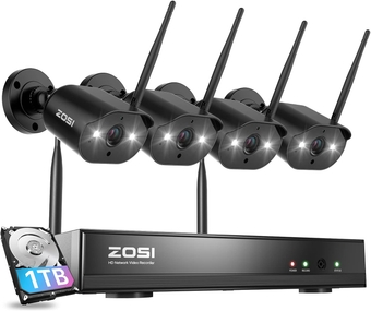 8CH 2K Wireless Security Camera System Outdoor Indoor, 4 X 3MP WiFi IP Camera with Color Night Vision, Plug-in, Spotlight, 2-Way Talk, Light & Siren Alarm, 1TB HDD for 24/7 Recording