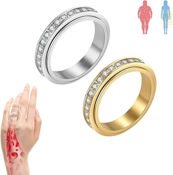 Vikanda Thermogenic Moissanite Spinner Ring,2Pcs Single-Row Diamond Encrusted Rotating Rings Stainless Steel Fidget Rings for Anxiety Women Girls Jewelry