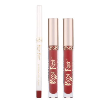 Lip Kit Trio Bundle Set, Lip Liner, Lipstick, Lip Gloss, True Red, Kisser Fixer Lip Kit by Kim Gravel, Waterproof, Long Lasting, Hydra High Shine, Pencil Gel, Lips Makeup for Women