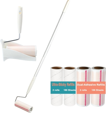Extendable Lint Roller with Dustproof Base,45inchTelescopic Handle, Sticky Roller for Homes & Pets, Includes New Dual-Adhesive & Ultra-Sticky Refills for Versatile Cleaning