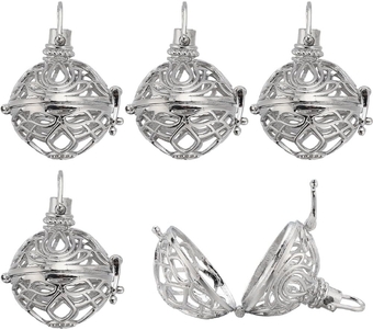 10Pcs Pendant Stone Holder Ball Cage Charms Filigree Cage Pendants Brass Locket Charms Aromatherapy Essential Oils Diffuser Locket Charms Hollow Chime Ball Pendants for Jewelry Making Charms