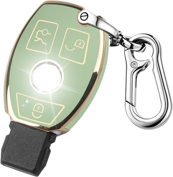 for Mercedes Benz Key Fob Cover with Key Chain, Soft TPU Anti-Scratch Full Coverage Car Key Case for Benz C E S M CLS CLK G Class Keyless Smart Remote, Green