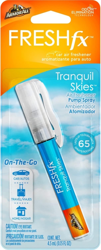 Fresh FX Car Air Freshener Spray Pump, On-The-Go Car Odor Eliminator Spray, Tranquil Skies Scent, 0.15 Oz