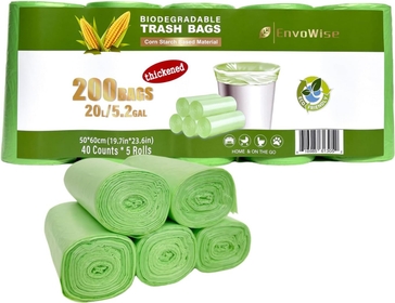[200 Pack] 5.2 Gallon Biodegradable Trash Bags (THICKENED) | Eco Friendly, Unscented, 20L Strong Multipurpose Waste Bags for Bathroom Bedroom Office Kitchen | Compostable Garbage Bag by