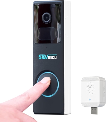 Sovmiku D2A Alexa Home Surveillance Battery Waterproof Wireless Video Doorbell with Chime,4-Times Charge for 1 year, Audible Alarm Easy to Setup,2.4GHz Wi-Fi,Human Detection,Two Way Audio,MicroSD Slot