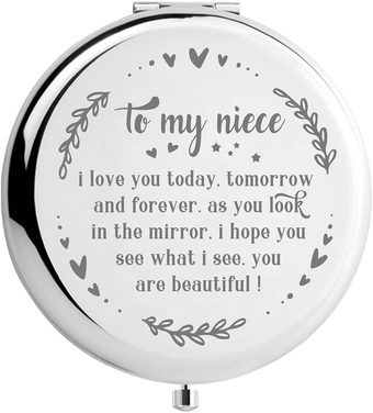 WHING Cute Interesting to My Niece Makeup Mirror,Travel Cosmetic Engraved Compact Makeup Mirror for Niece Christmas Birthday Graduate Gifts, Niece Mirror Gift from Aunt Uncle
